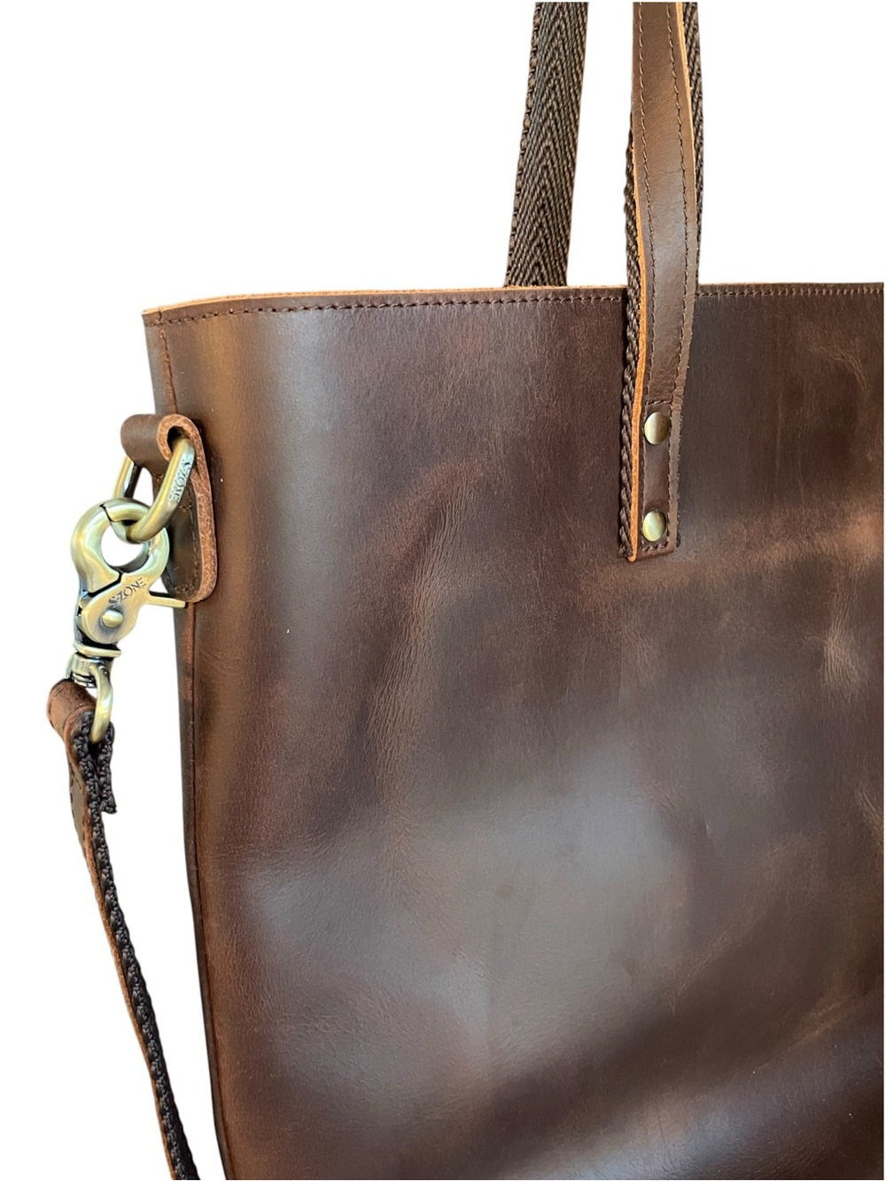 S-ZONE Dark Brown Vintage Genuine Leather Shoulder Bag Large Work Tote - Picture 4 of 13